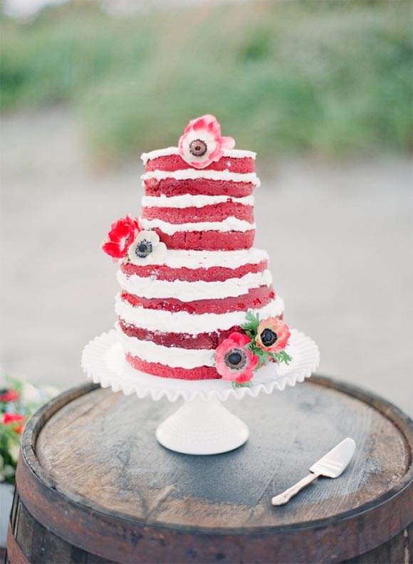 Red coloured naked cake