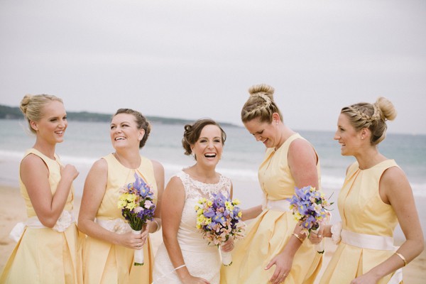Country seaside wedding bridesmaids and bride
