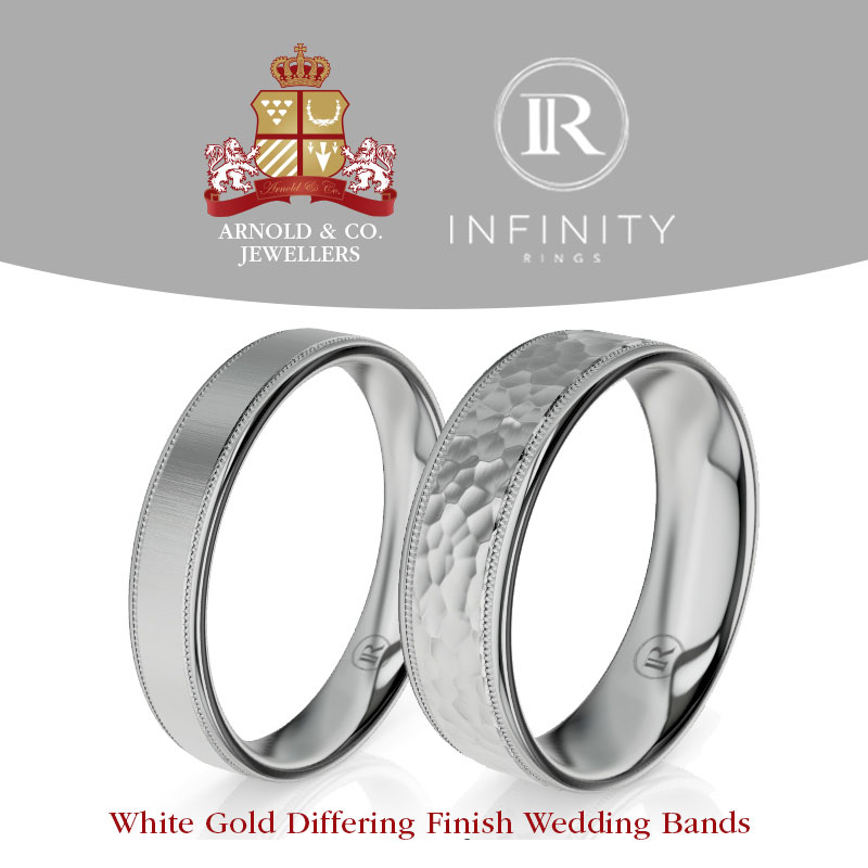 White Gold differing finish wedding bands made by Arnold & Co.Jewellers.