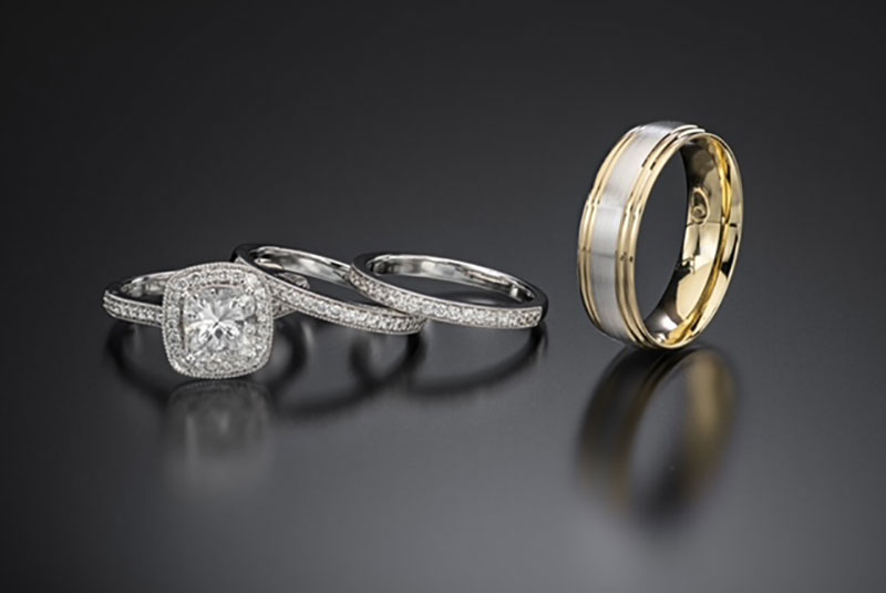 Assorted male and female rings from Arnold & Co. Jewellers