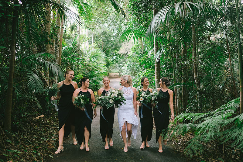 Bridal party enjoying the lush rainforest setting at Pethers Rainforest Retreat.
