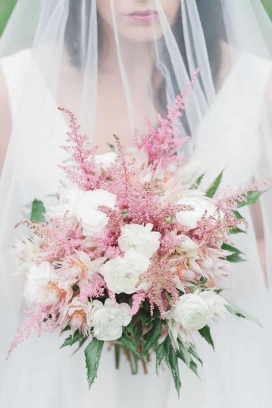 White with touches of pink for the perfect rustic wedding bouquet