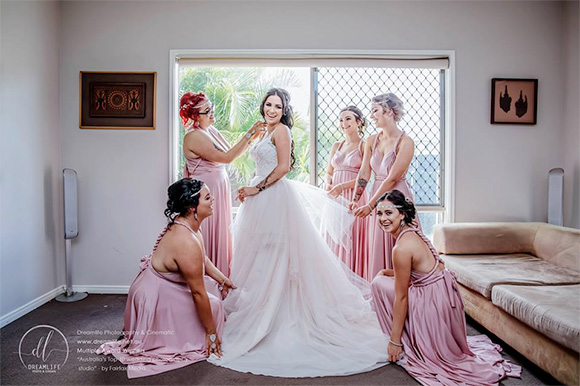 Same sex bride and bridal party