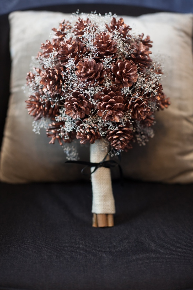 Pine cone themed wedding bouquets