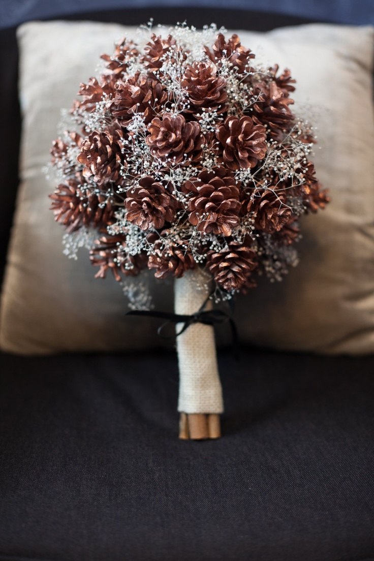 Pine cone themed wedding bouquets