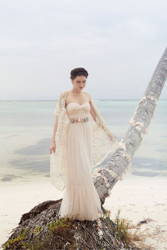 Gorgeous bridal shot against ocean