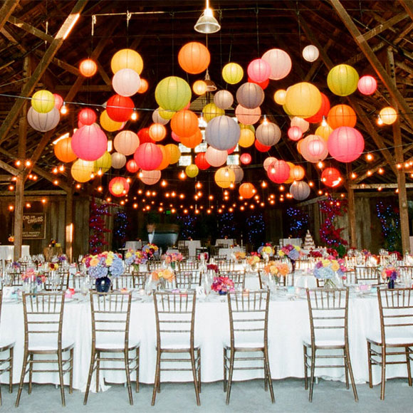 Coloured lanterns to bring a pop of colour to your wedding day