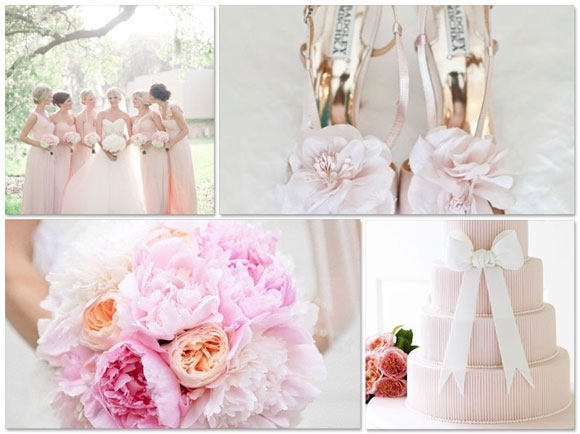 Soft pink bouquets and bridesmaids