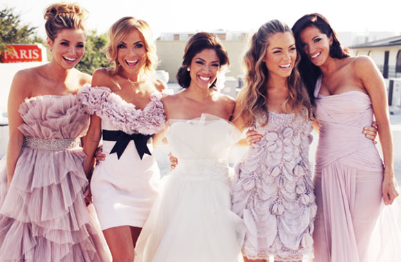 Dusty pink individual bridesmaids dresses