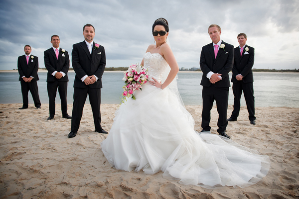 Bridal party on the beach