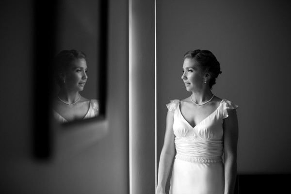Ashliegh black and white wedding gown mirror shot