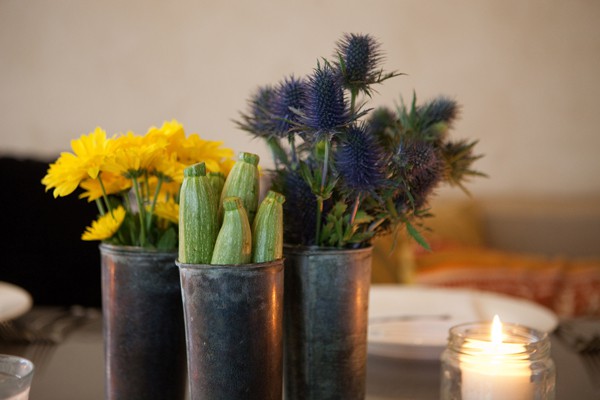 Rustic wedding flower arrangements with zucchinis