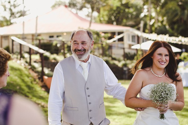 Father and bride walking down the aisle in idyllic Byron Bay
