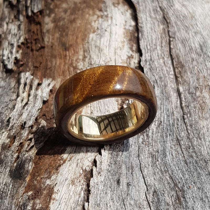 Custom made Golden Phoebe wood ring made by Rocks and Crystals AU.