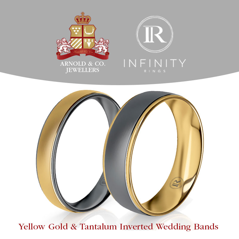 Gold and Tantalum inverted matching wedding rings made by Arnold & Co.Jewellers.
