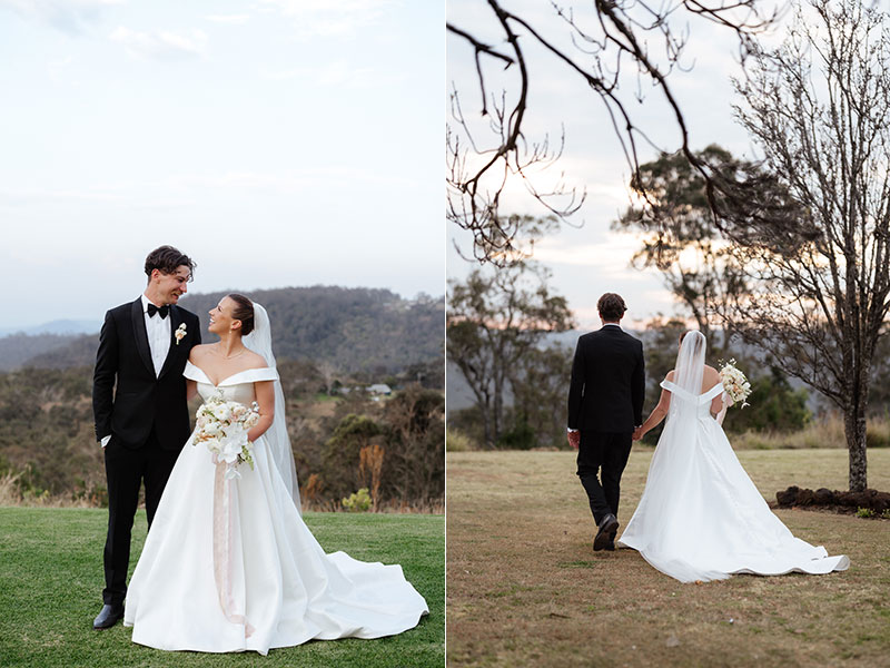 Chelsea and Christian enjoying the beautiful surrounds of Preston Peak Winery Function Centre