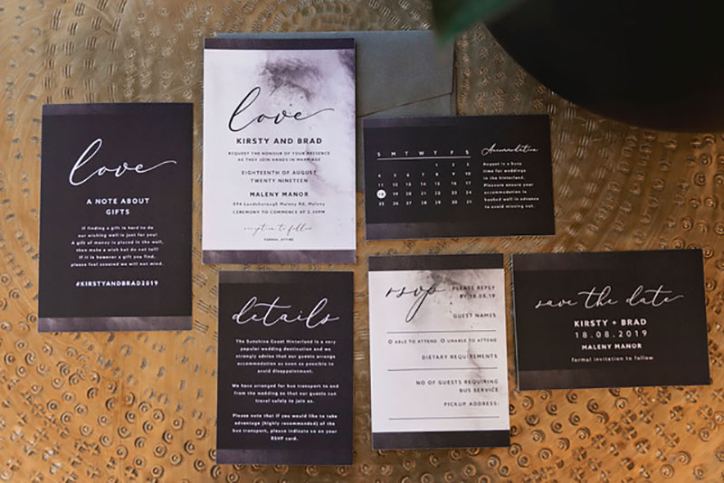Example of a Wedding Invitation Suite from Blue Bird Invitations.