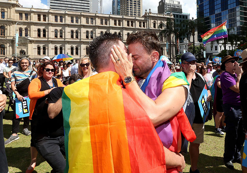 Brad and Scott waiting for the Yes vote on marriage equality.