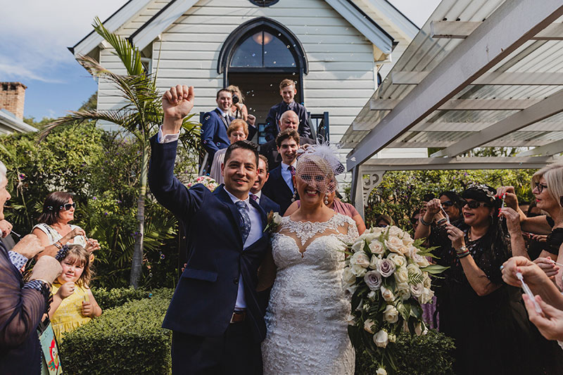 Bride and groom just married at Broadway Chapel.