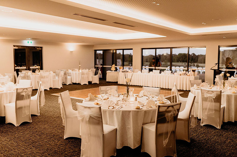 Gainsborough Greens indoor reception space set up for a wedding.