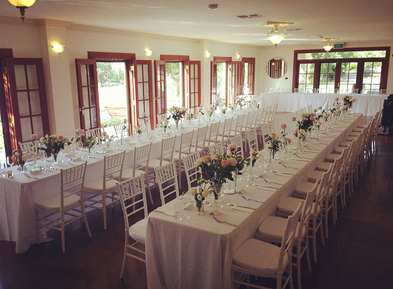 The grand reception centre at Ginninderry Estate set up for a wedding.