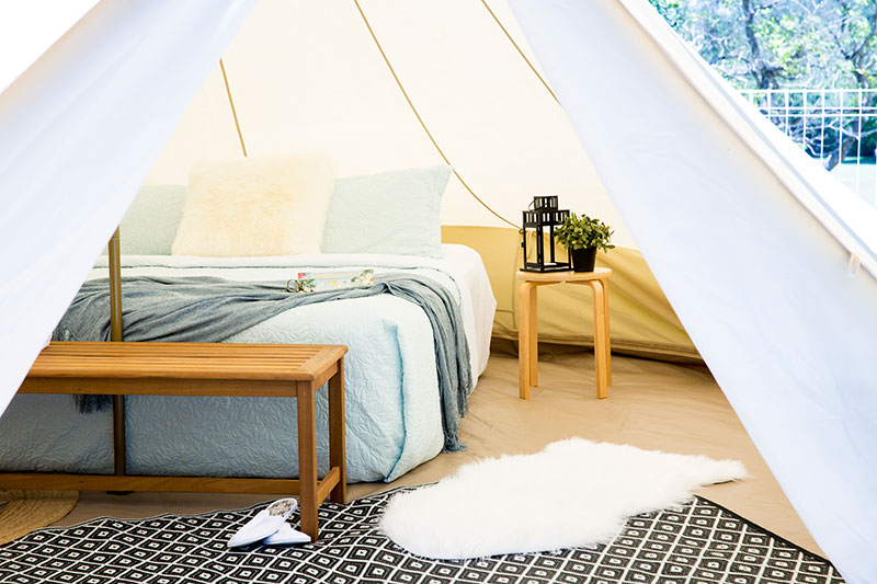 Inside a quality Bell tent from Glamping Days Hire Co.