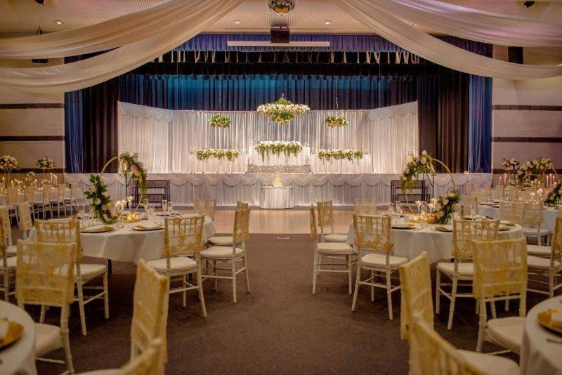 Beautiful wedding reception set up at Highfields Cultural Centre
