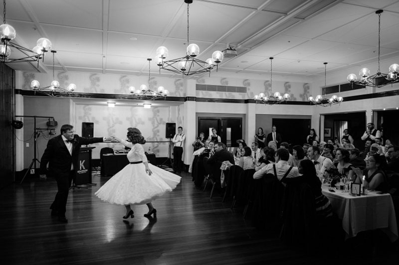 Bride and Groom enjoying their first dance at Hotel Kurrajong.