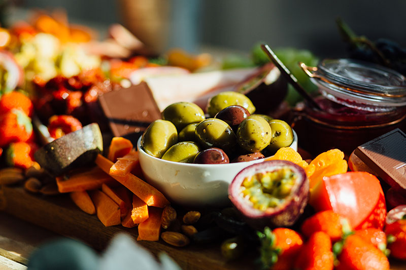 Antipasta and chocolate grazing board.