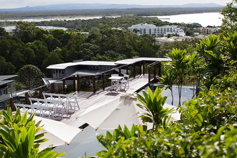 Outside deck and pool at Peppers Noosa Resort 