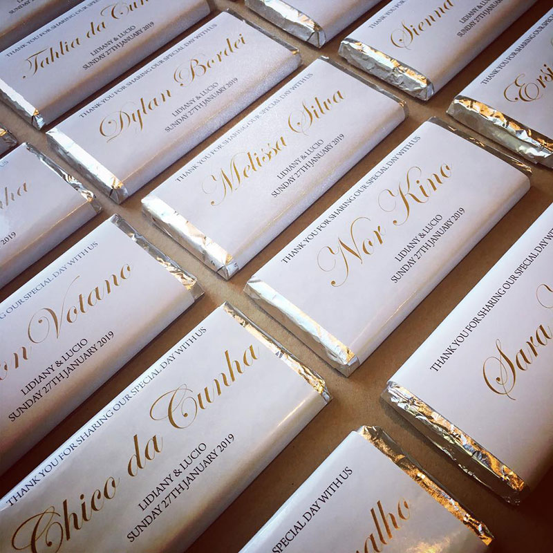 Printed wedding favours.