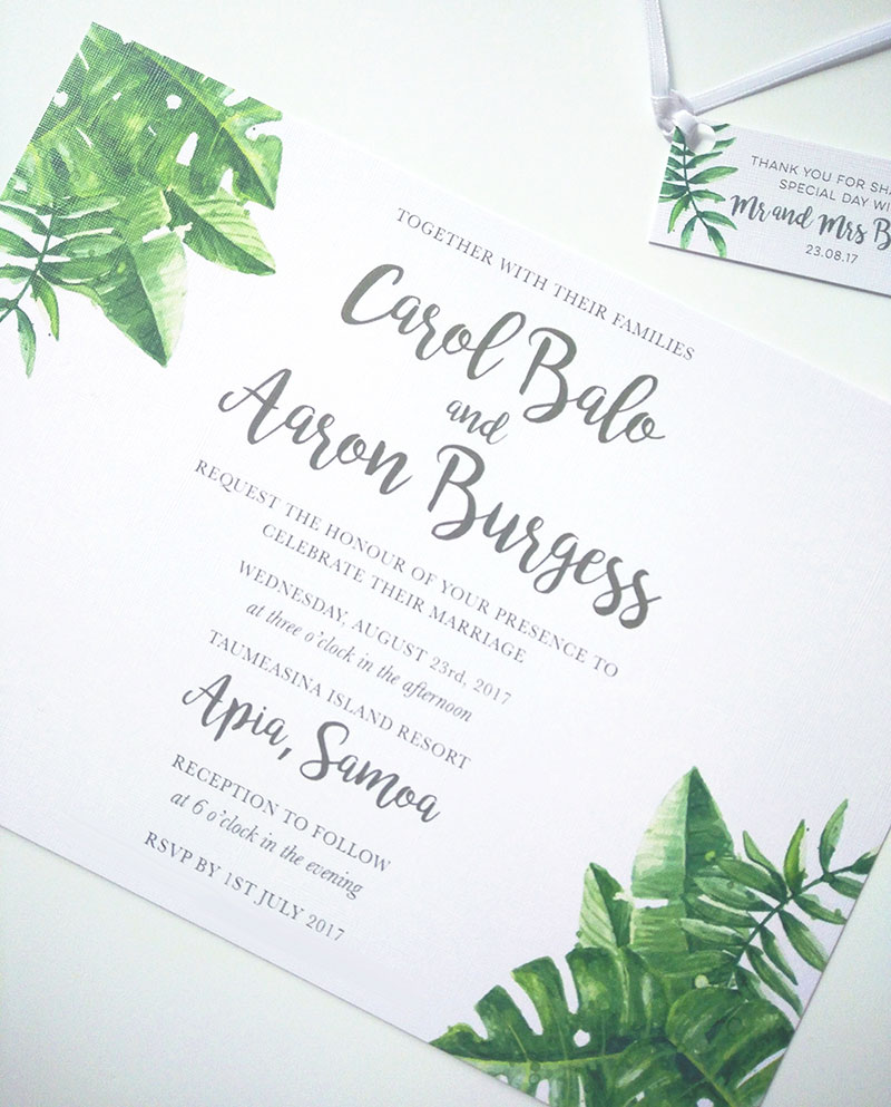 Tropical wedding invitation.