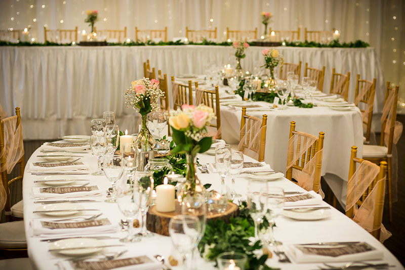 Beautifully decorated wedding reception at The Golden Ox.