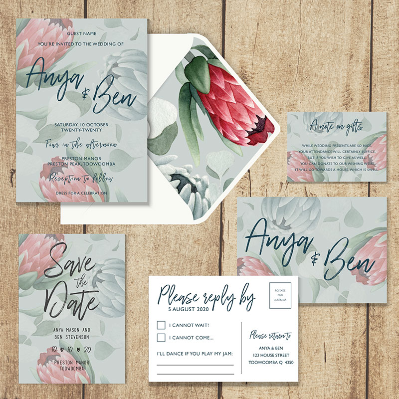 Australiana designs on wedding stationery.