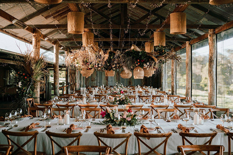 Dairy barn at Yandina Station set up for a wedding.