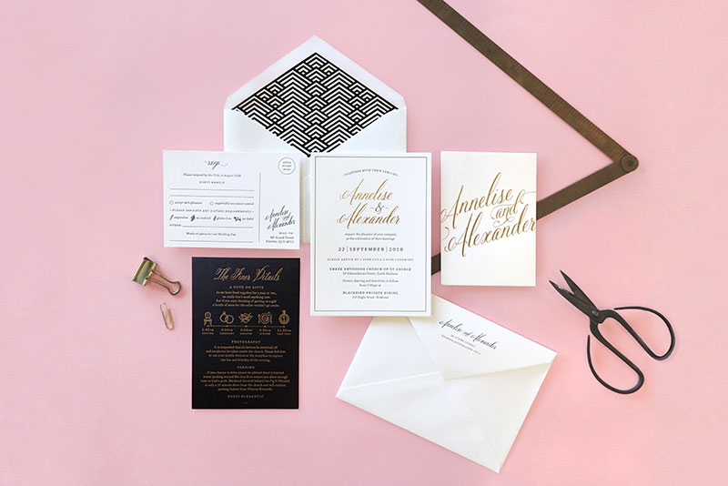 Wedding invitations with RSVP, guest information and Envelope printing.