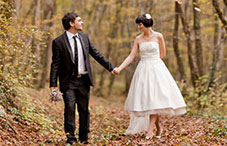 Bridal couple in park