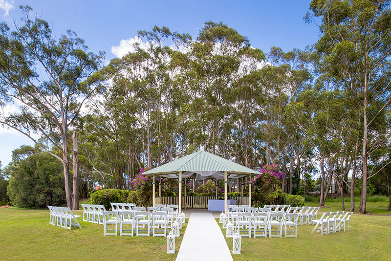 Outdoor garden gazebo set up for a wedding ceremony