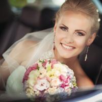 Bride in car