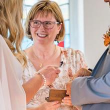 Photo of Karen Balbi, celebrant from 2 Bee Wed, officiating a wedding.