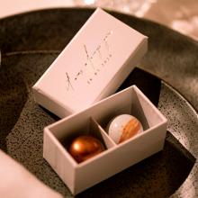 Handcrafted 2 piece chocolate wedding favours by Little Cocoa