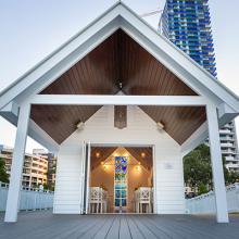 Entrance to Rotary Broadwater Chapel by the sea.