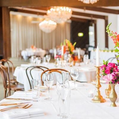 wedding reception table set up at Victoria Park Wedding Venue