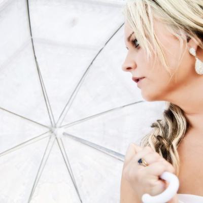 Rebecca under umbrella